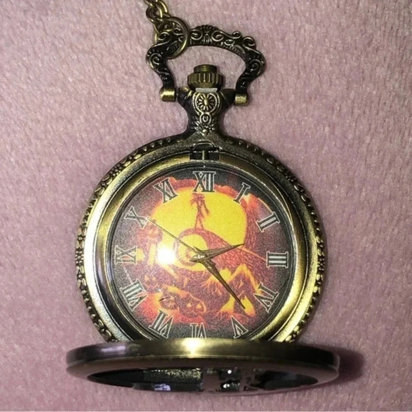 The Nightmare Before Christmas Jack & Sally Bronze Pocket Watch and Chain NWT - Picture 2 of 4
